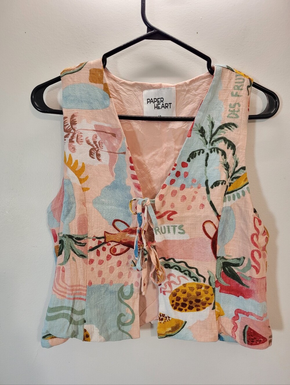 Anthropologie Paper Heart Tropical Fruit  Linen Cami & Short 2 Piece Set - M
